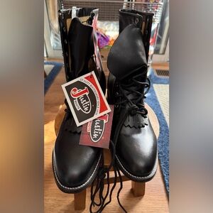 Justin Boots Black Leather Women's 7” Lace-Up Roper Boots